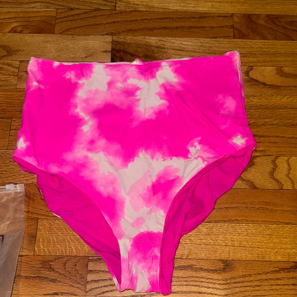 New Coral reef Neon Pink Tie-Dye High-Waist Bali reversible Bikini Bottoms Lg‎